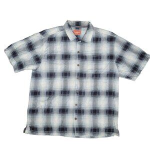 Tommy Bahama silk Men's Large Blue & Gray Plaid Short Sleeve Button-Up Shirt
